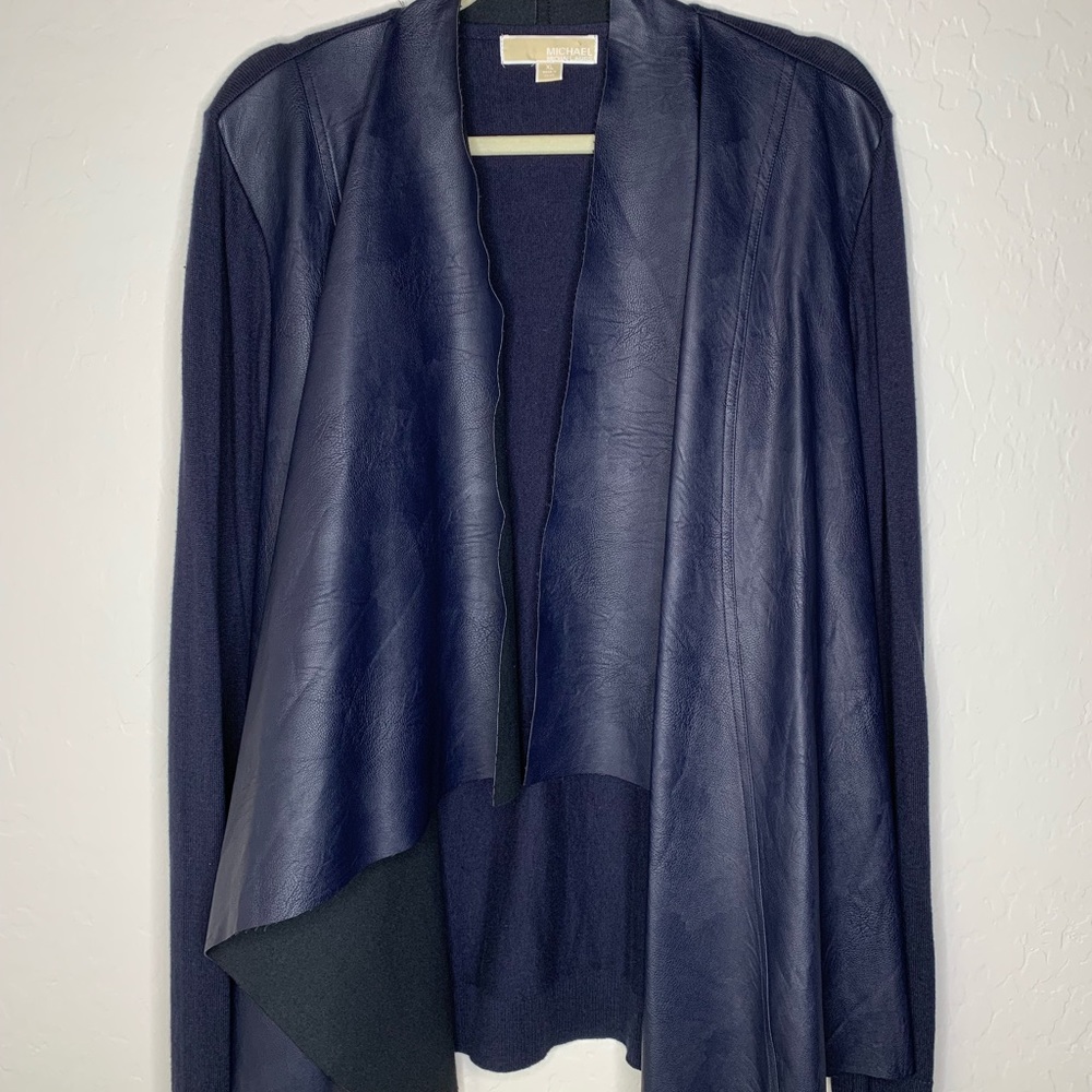 Michael Kors Faux Leather/Knit Open  Cardigan